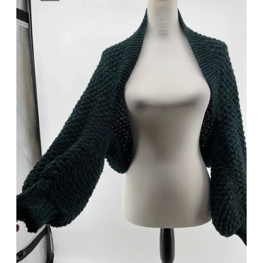 Chunky Knit Shrug Cropped Cardigan Sweater Womens S M L Bolero Dark Academia